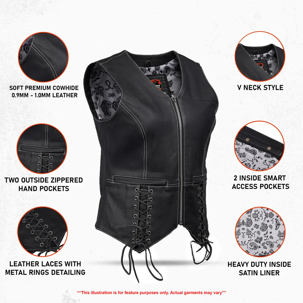 Night Edge™ Women's Leather Motorcycle Vest