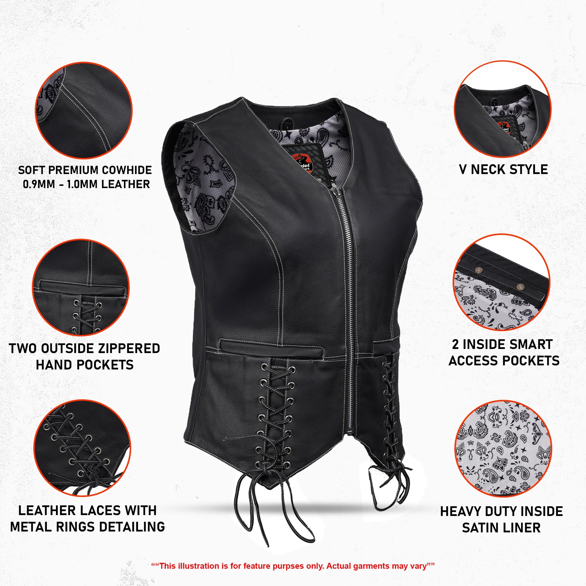 Night Edge™ Women's Leather Motorcycle Vest
