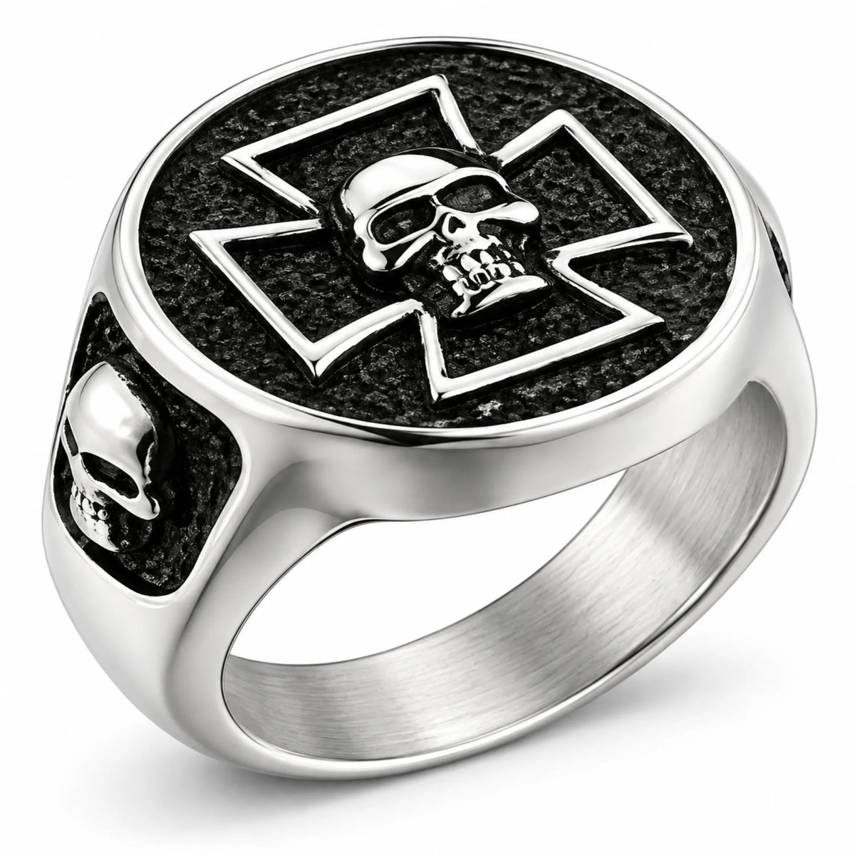 Stainless Steel Iron Cross Skull Biker Ring