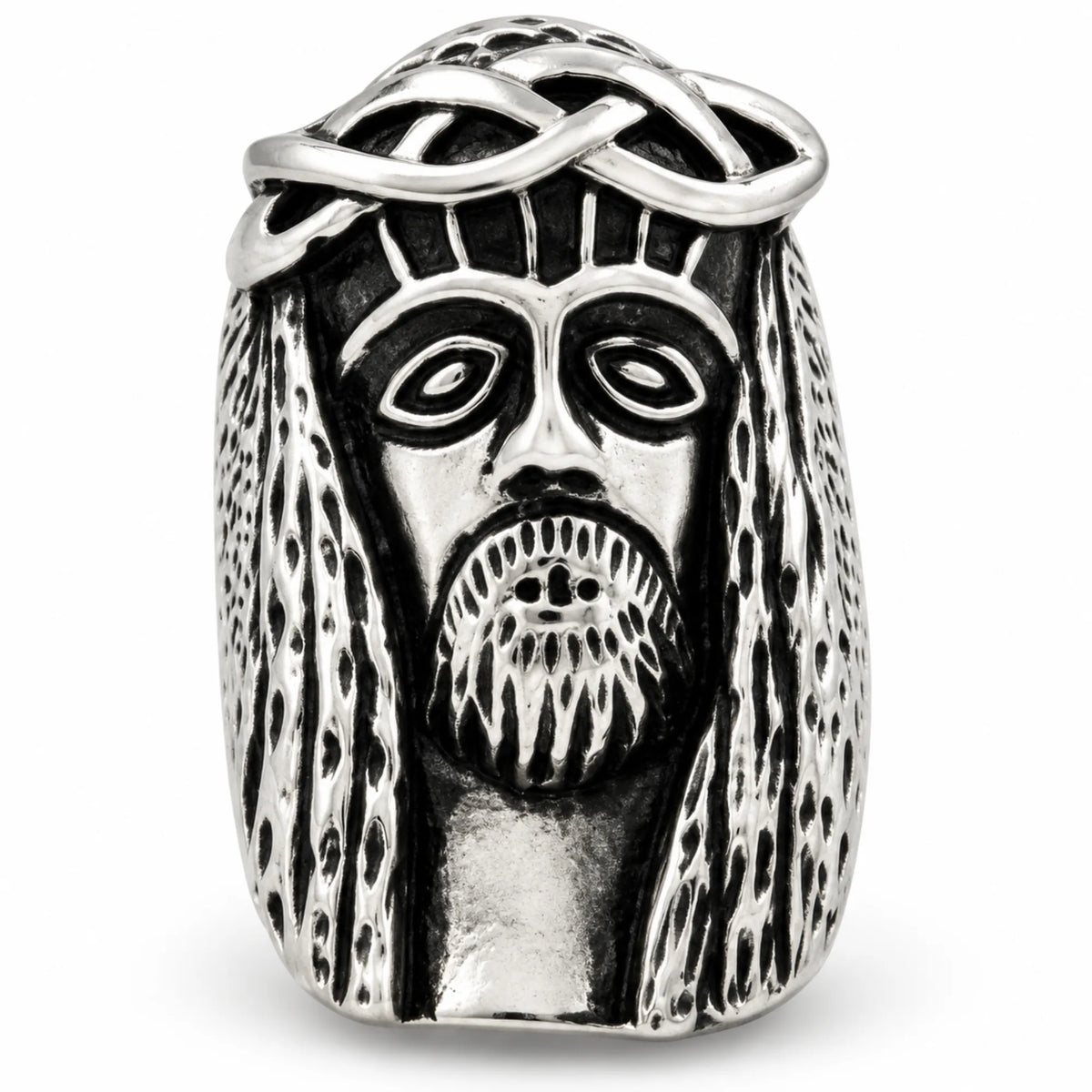 Stainless Steel Jesus Face Skull Biker Ring