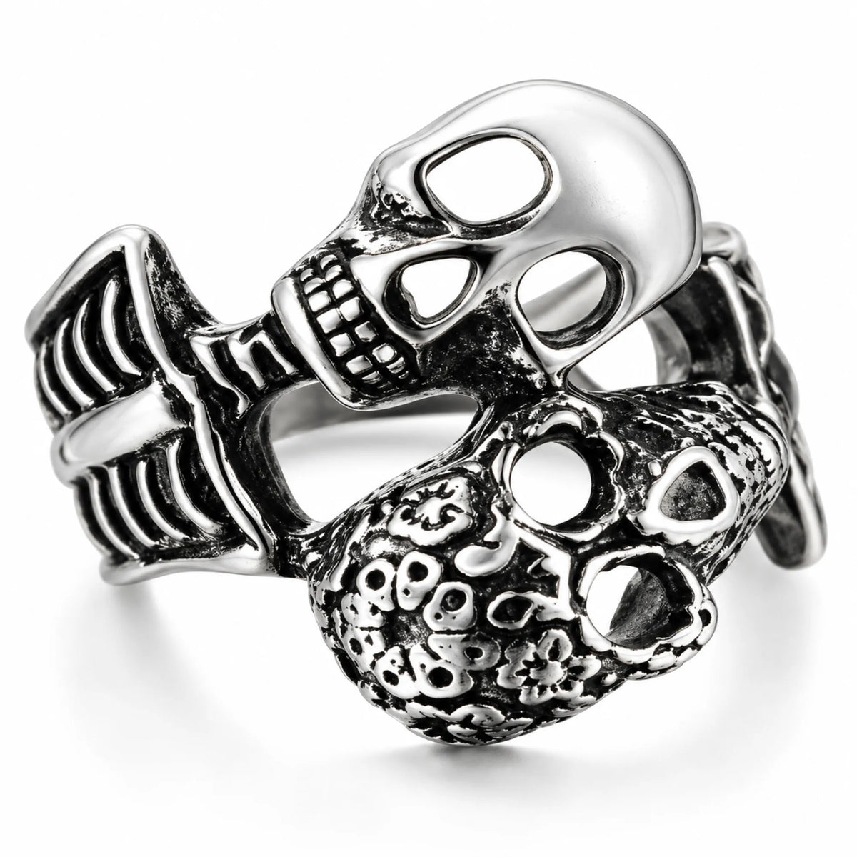 Stainless Steel His And Her Skull Biker Ring