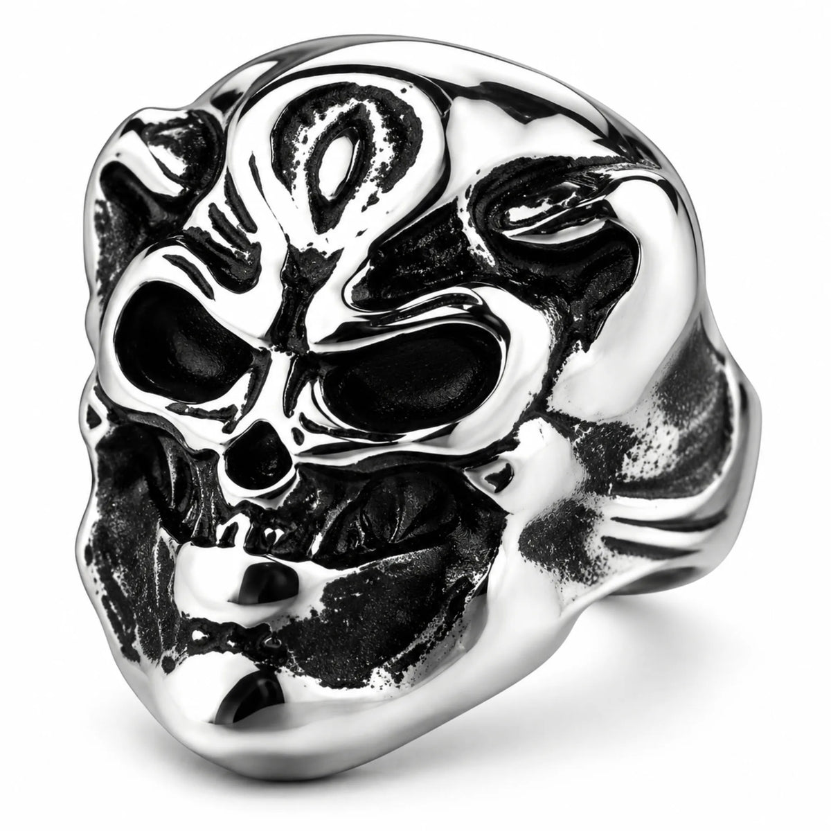 Stainless Steel Smiling Skull Biker Ring