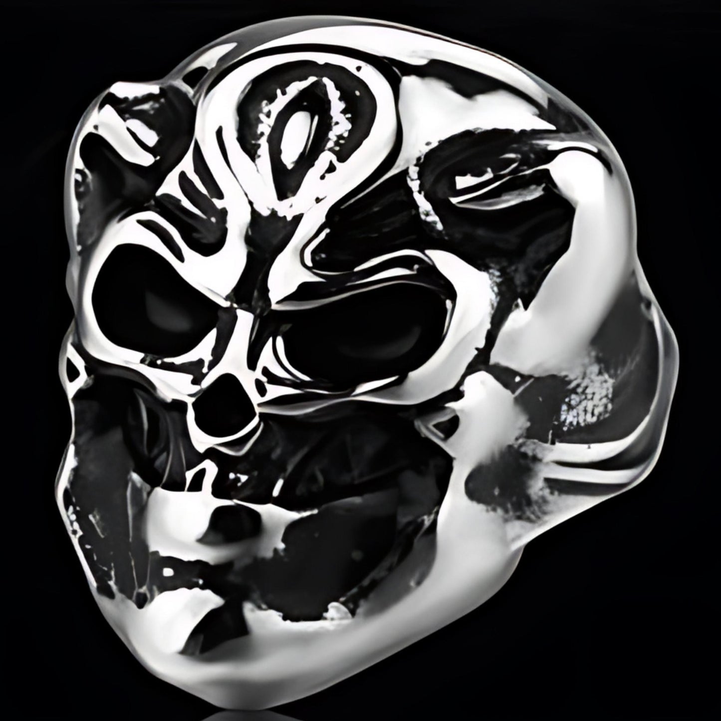 R129 Stainless Steel Smiling Skull Biker Ring