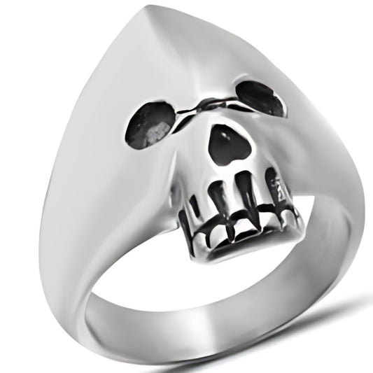 R130 Stainless Steel Hooded Skull Biker Ring