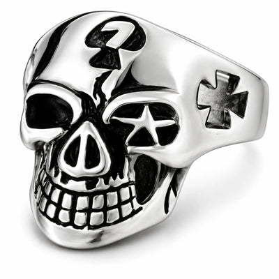Stainless Steel Symbols Skull Biker Ring