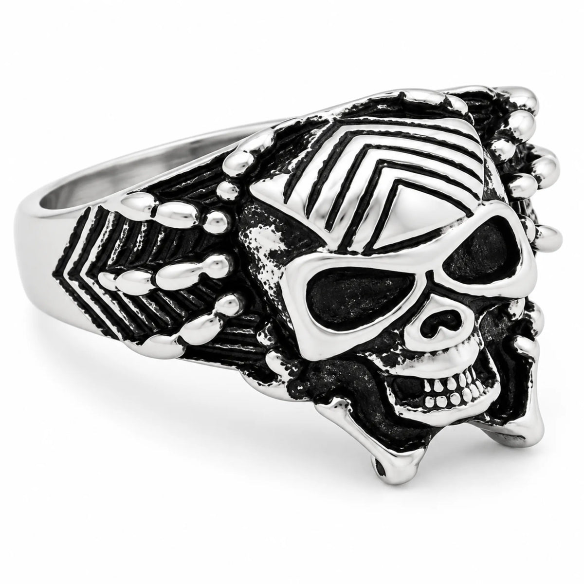 Stainless Steel Web Face Skull Biker Ring