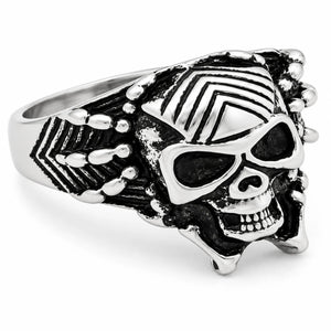 Stainless Steel Web Face Skull Biker Ring