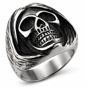 Stainless Steel Sleepy Head Skull Biker Ring