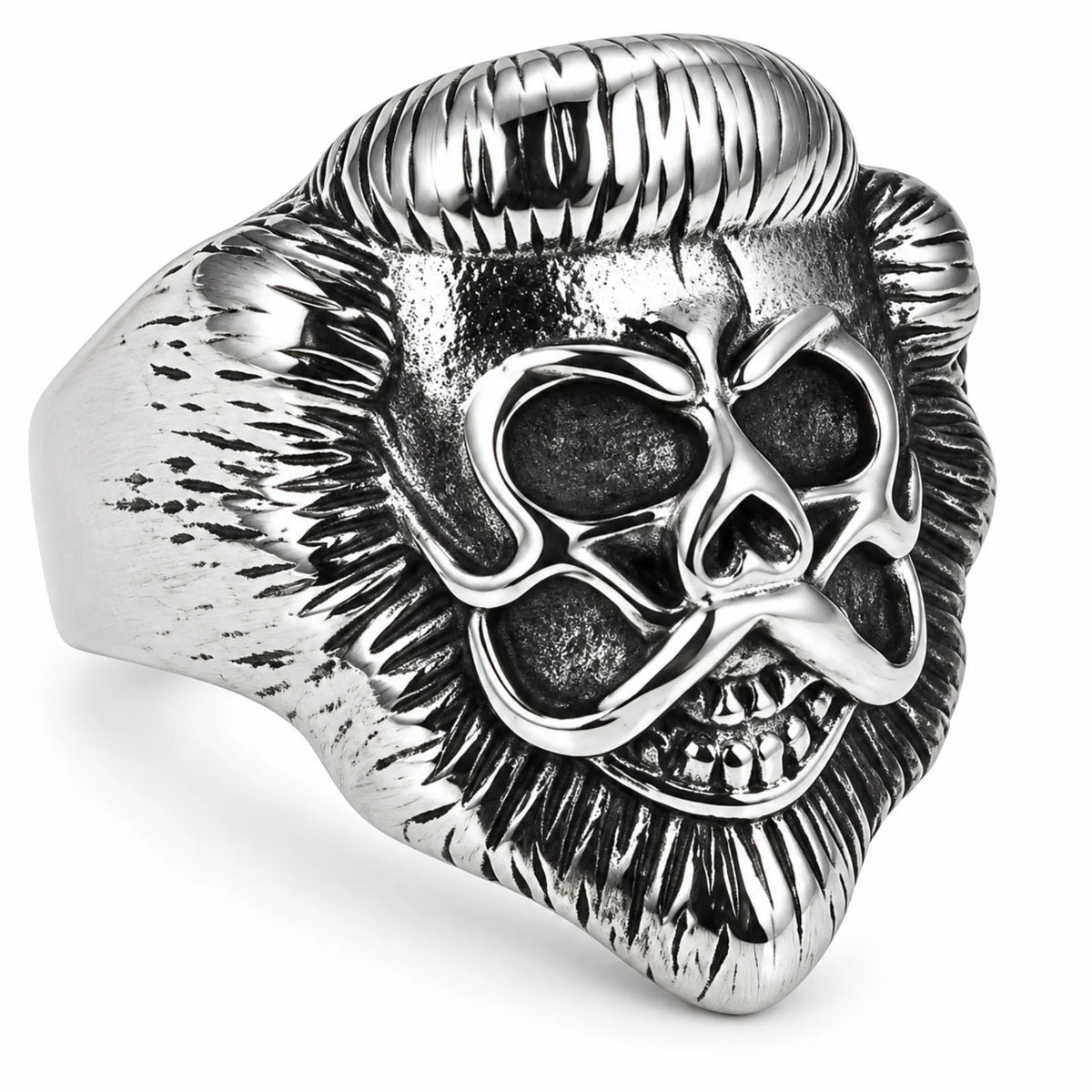 Stainless Steel Lion Face Skull Biker Ring