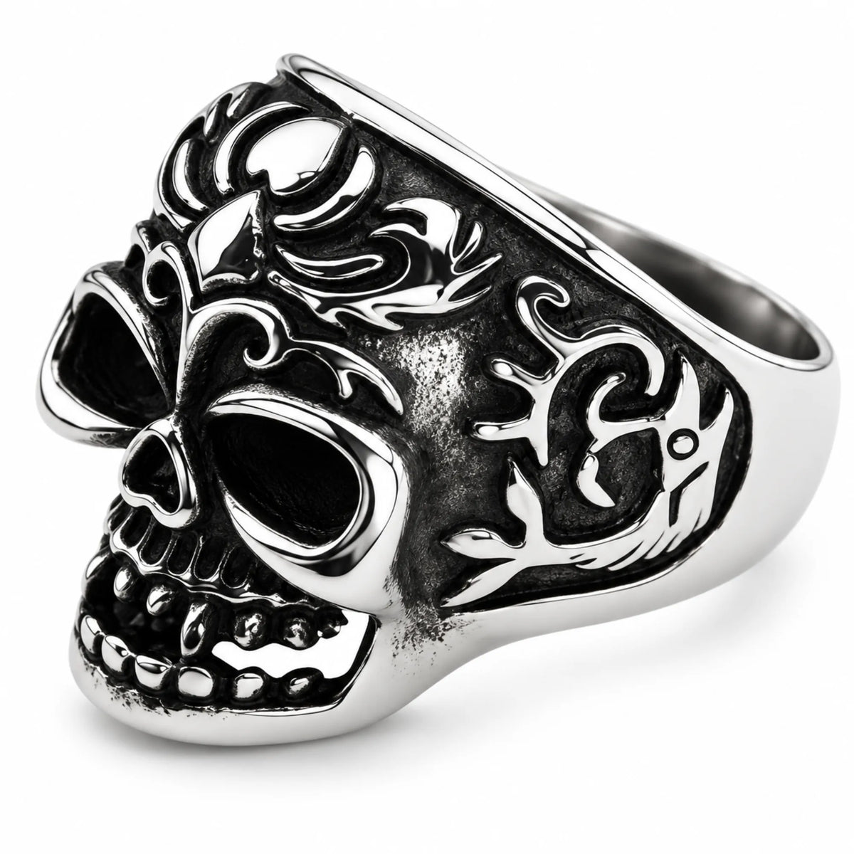 Stainless Steel Fish Tail Skull Biker Ring