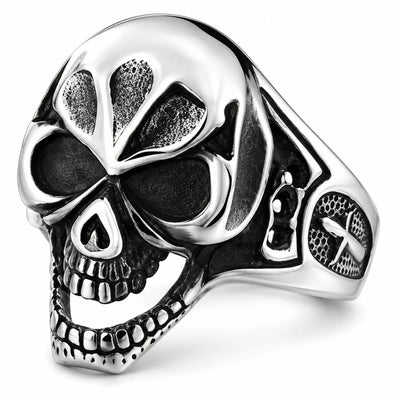 Stainless Steel Evil Face Skull Biker Ring