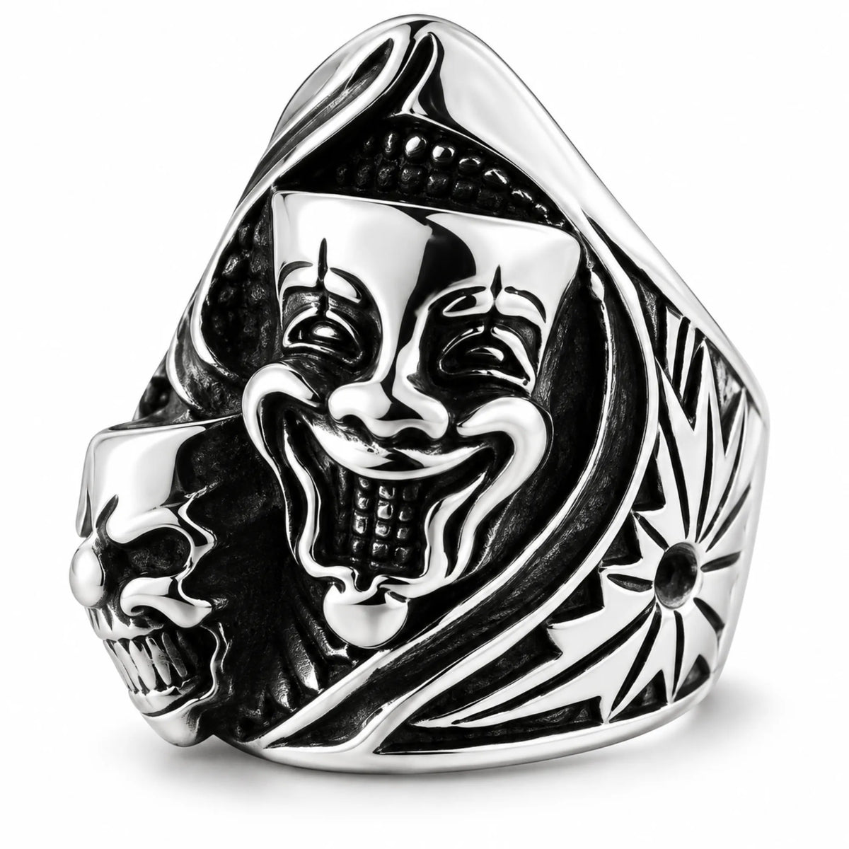 Stainless Steel Joker Face Skull Biker Ring