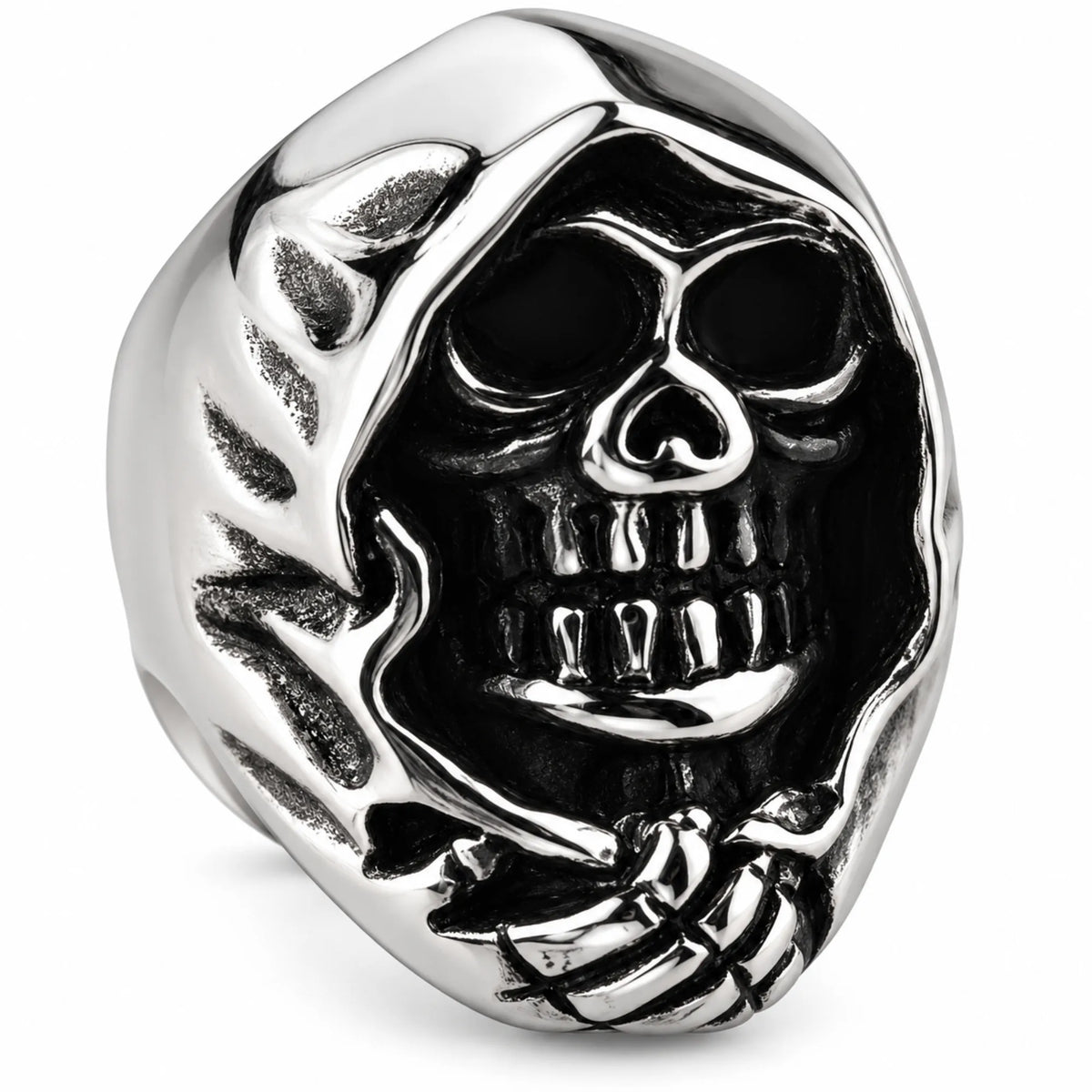 Stainless Steel Grim Skull Biker Ring