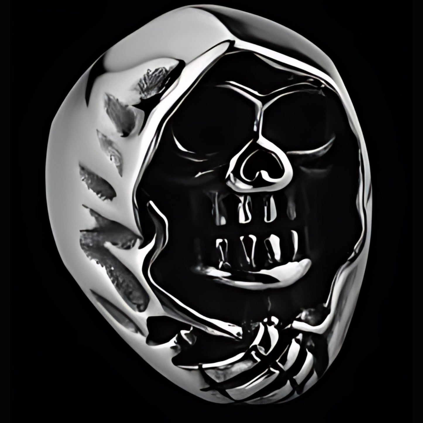 R172 Stainless Steel Grim Skull Biker Ring