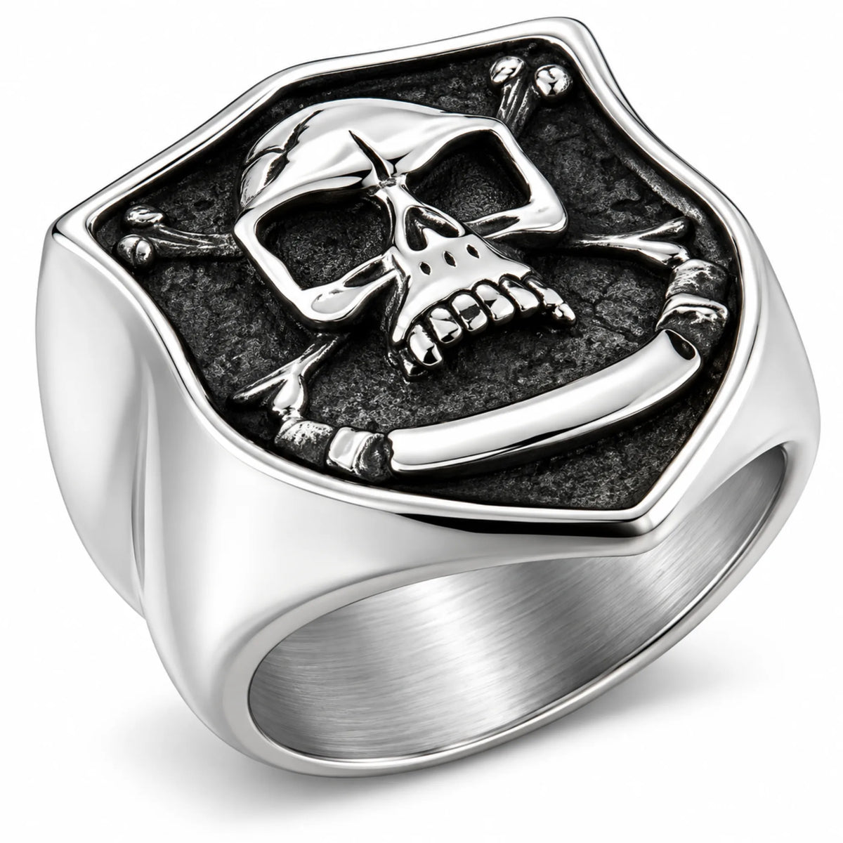Stainless Steel Brave Face Biker Ring