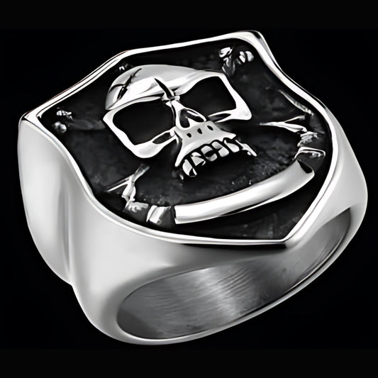 R179 Stainless Steel Brave Face Biker Ring