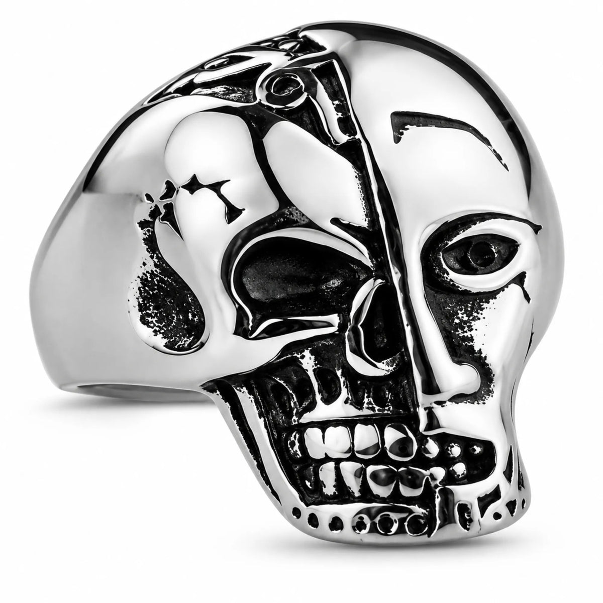 Stainless Steel Terminator Skull Face Biker Ring