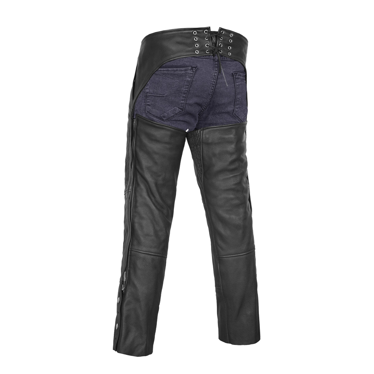Unisex Double Deep Pocket Thermal Lined Leather Motorcycle Chaps
