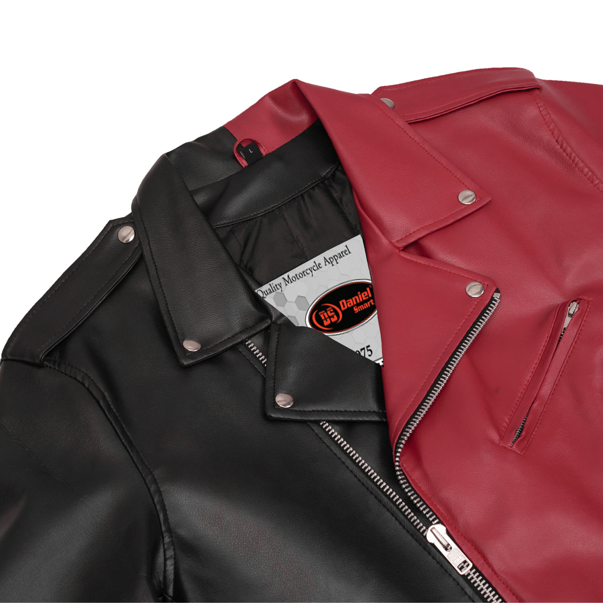 Ruinborn Men's Faux Leather Motorcycle Jacket - Black & Red