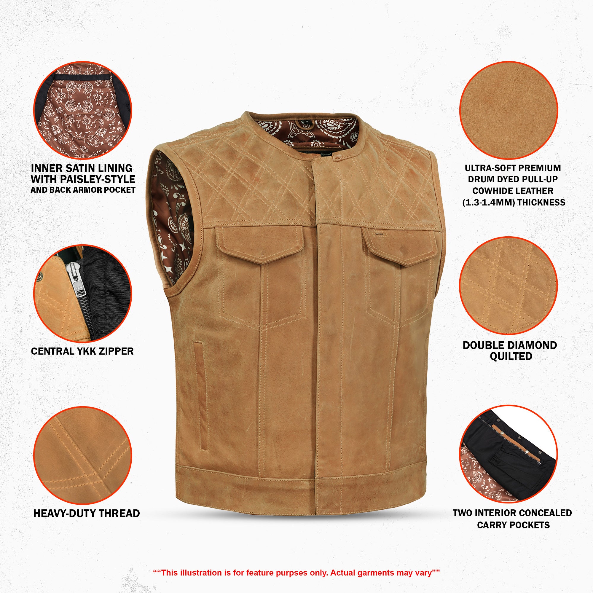 Timberline Men's Leather Motorcycle Vest | Brown Biker Vest
