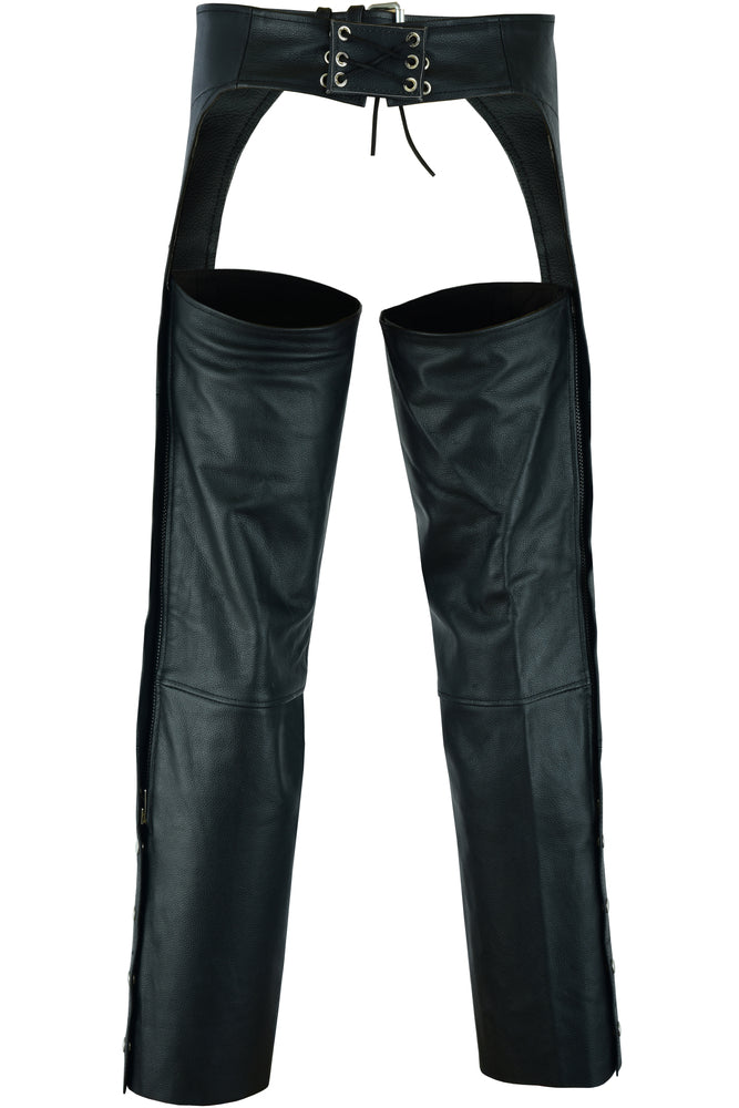 Unisex Dual Deep Pocket Leather Chaps - Black - M Unisex Dual Deep Pocket Leather Chaps - Black - M