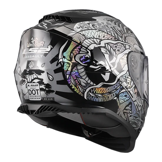 Assault Warrior Full Face Motorcycle Helmet W/ SunShield Krome Silver Black-Daniel Smart Mfg - Retail