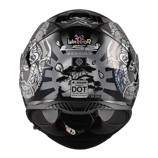 Assault Warrior Full Face Motorcycle Helmet W/ SunShield Krome Silver Black-Daniel Smart Mfg - Retail