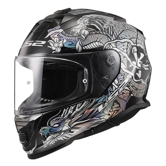 Assault Warrior Full Face Motorcycle Helmet W/ SunShield Krome Silver Black-Daniel Smart Mfg - Retail