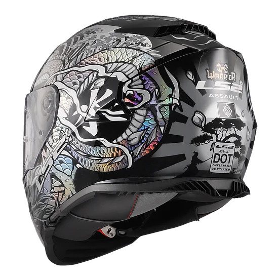Assault Warrior Full Face Motorcycle Helmet W/ SunShield Krome Silver Black-Helmets-Daniel Smart Mfg - Retail