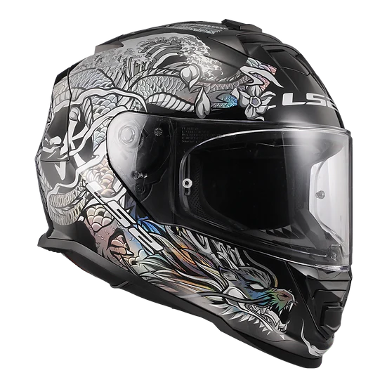 Assault Warrior Full Face Motorcycle Helmet W/ SunShield Krome Silver Black-Daniel Smart Mfg - Retail