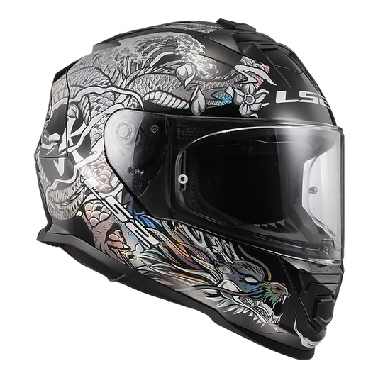 Assault Warrior Full Face Motorcycle Helmet W/ SunShield Krome Silver Black-Daniel Smart Mfg - Retail