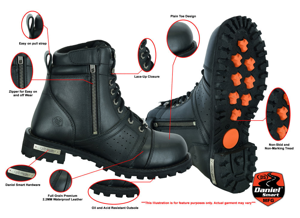 WinNet Black Leather Motorcycle Boots - Protective Sliders, Waterproof, Reflective (Men's/Women's)