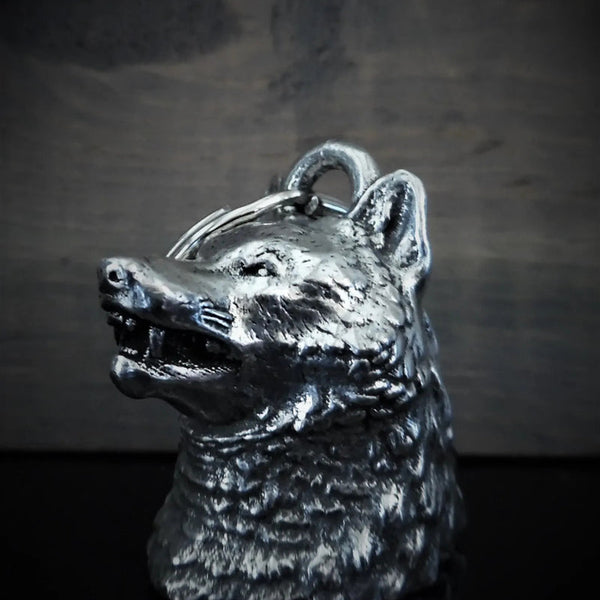 Wolf Head Bell - Lead-Free Pewter with Split Ring