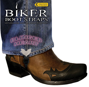 BBS/BH4 Weather Proof- Boot Straps- Blinged Heart- 4 Inch-Biker Boot Straps-Daniel Smart Mfg - Retail