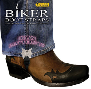 BBS/IB4 Weather Proof- Boot Straps- Iron Butterfly- 4 Inch-Biker Boot Straps-Daniel Smart Mfg - Retail