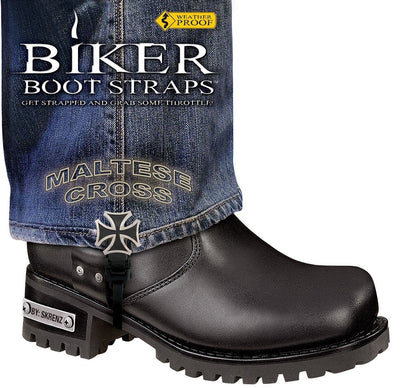 BBS/MC6 Weather Proof- Boot Straps- Maltese Cross- 6 Inch-Biker Boot Straps-Daniel Smart Mfg - Retail