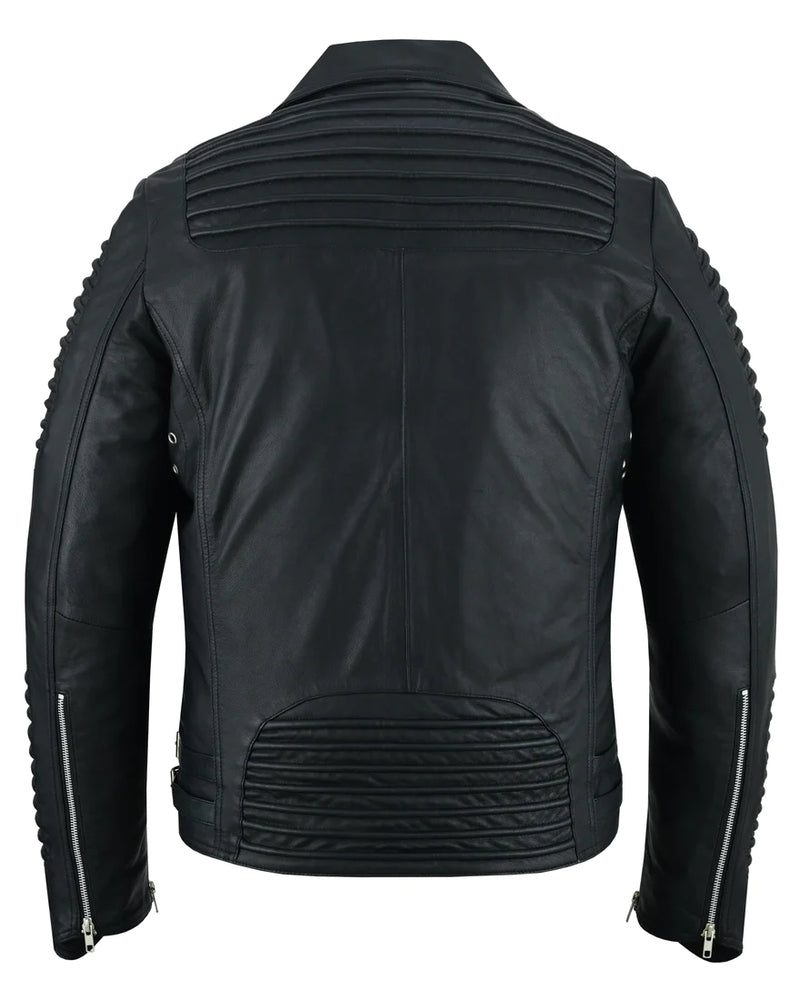 Black Ace Men's Black Fashion Leather Jacket with Ribbed Accents-Daniel Smart Mfg - Retail