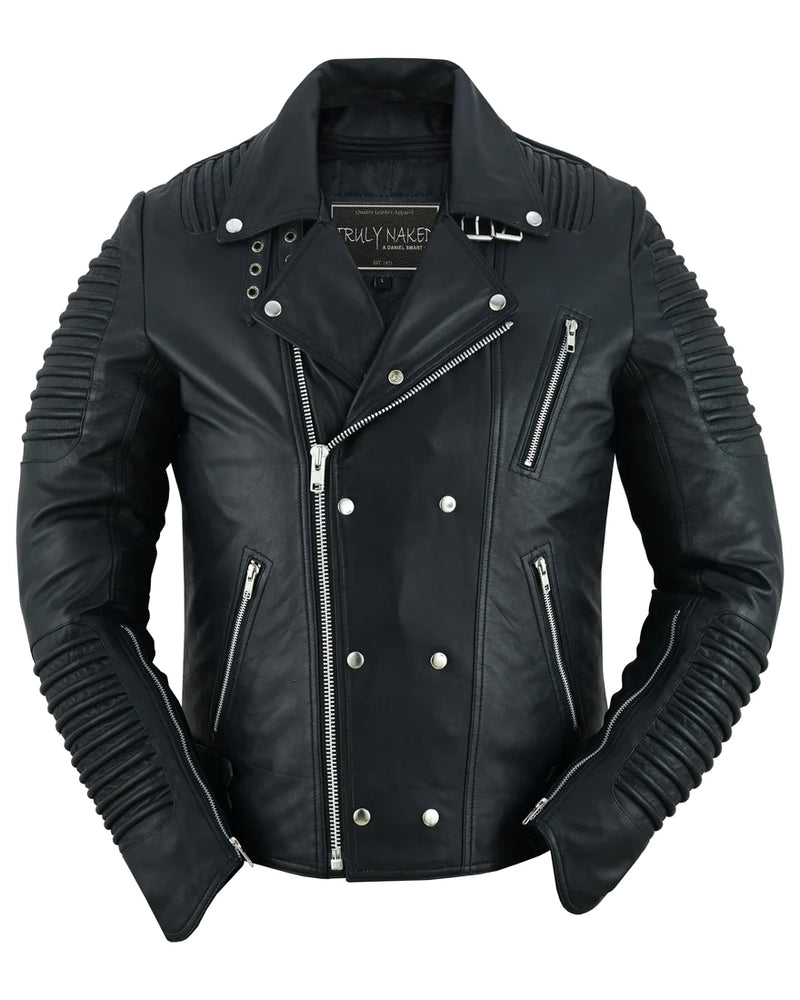 Black Ace Men's Black Fashion Leather Jacket with Ribbed Accents-Daniel Smart Mfg - Retail