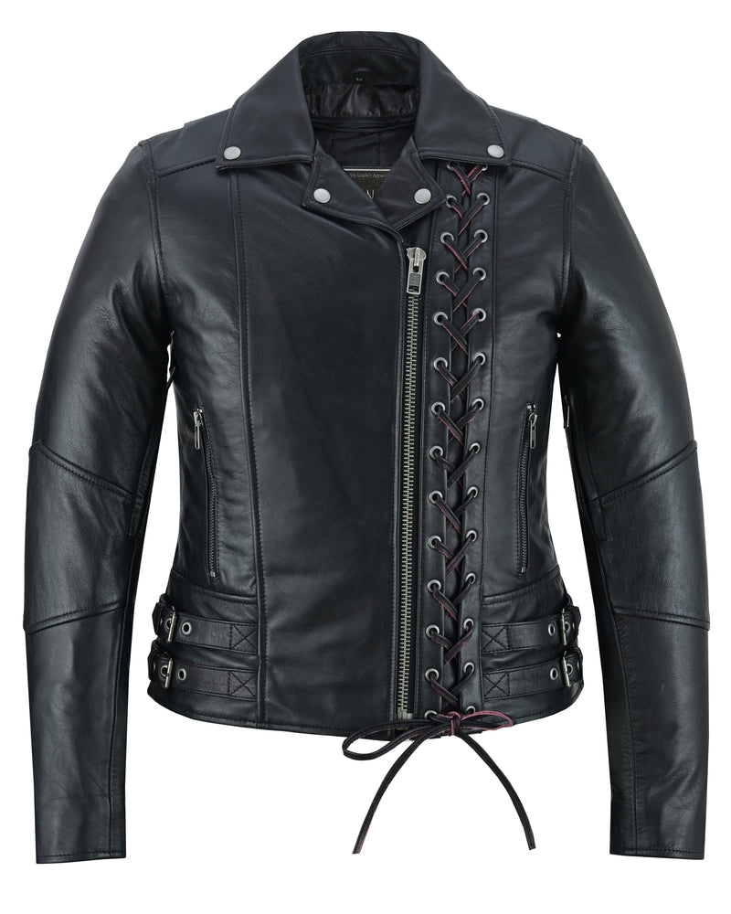 Black Pearl Women's Fashion Leather Jacket with Front Lace Accent-Daniel Smart Mfg - Retail