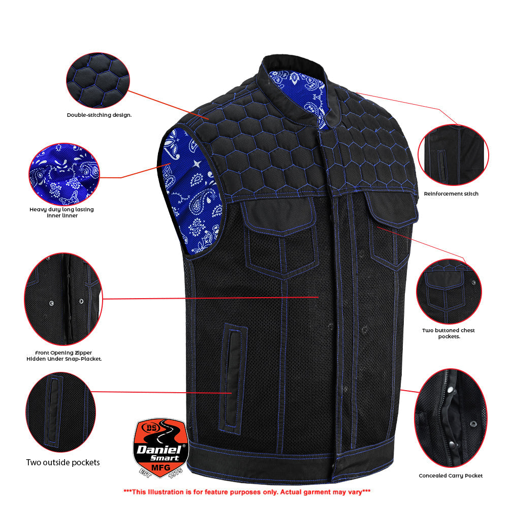 Blue Soul Men's Black Mesh Textile Vest with Blue Paisley Liner-Daniel Smart Mfg - Retail