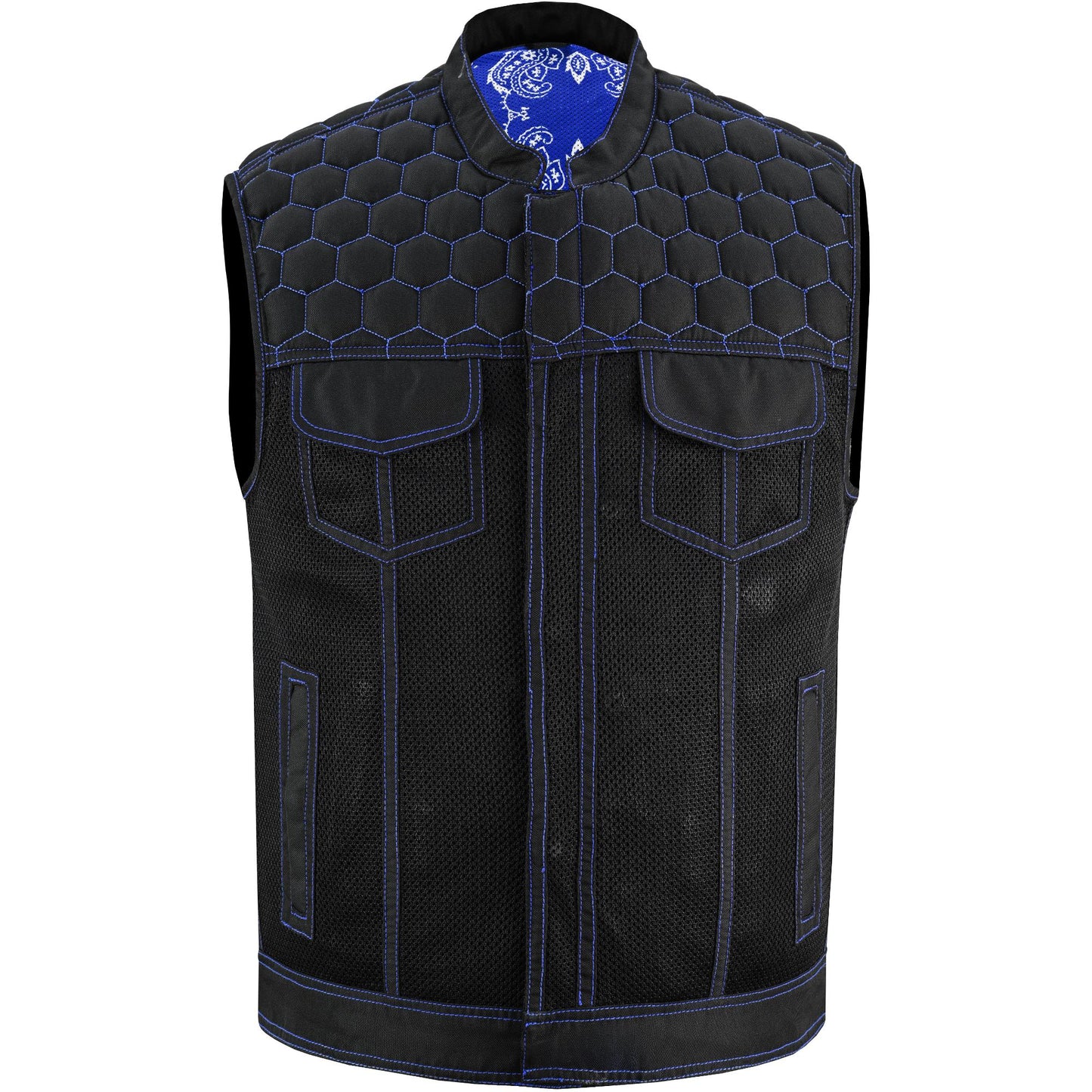 Blue Soul Men's Black Mesh Textile Vest with Blue Paisley Liner-Daniel Smart Mfg - Retail