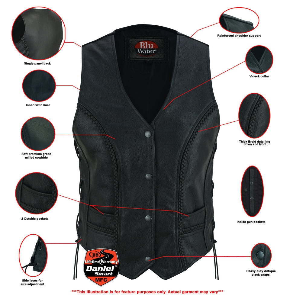 Braid - Women's Leather Vest-Womens Leather Vests-Daniel Smart Mfg - Retail