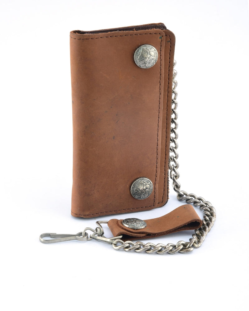 BWC231 Buffalo Nickel Snap Brown Leather Long Bi-Fold Biker Wallet-wallets-Daniel Smart Mfg - Retail