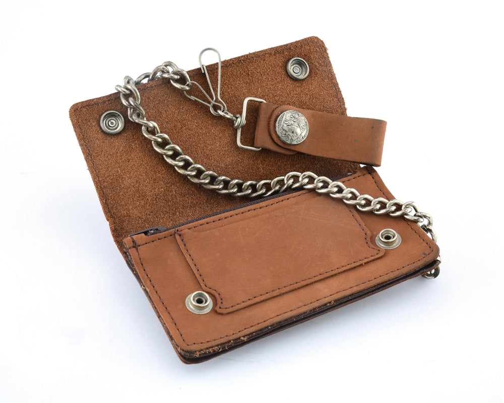 BWC231 Buffalo Nickel Snap Brown Leather Long Bi-Fold Biker Wallet-wallets-Daniel Smart Mfg - Retail