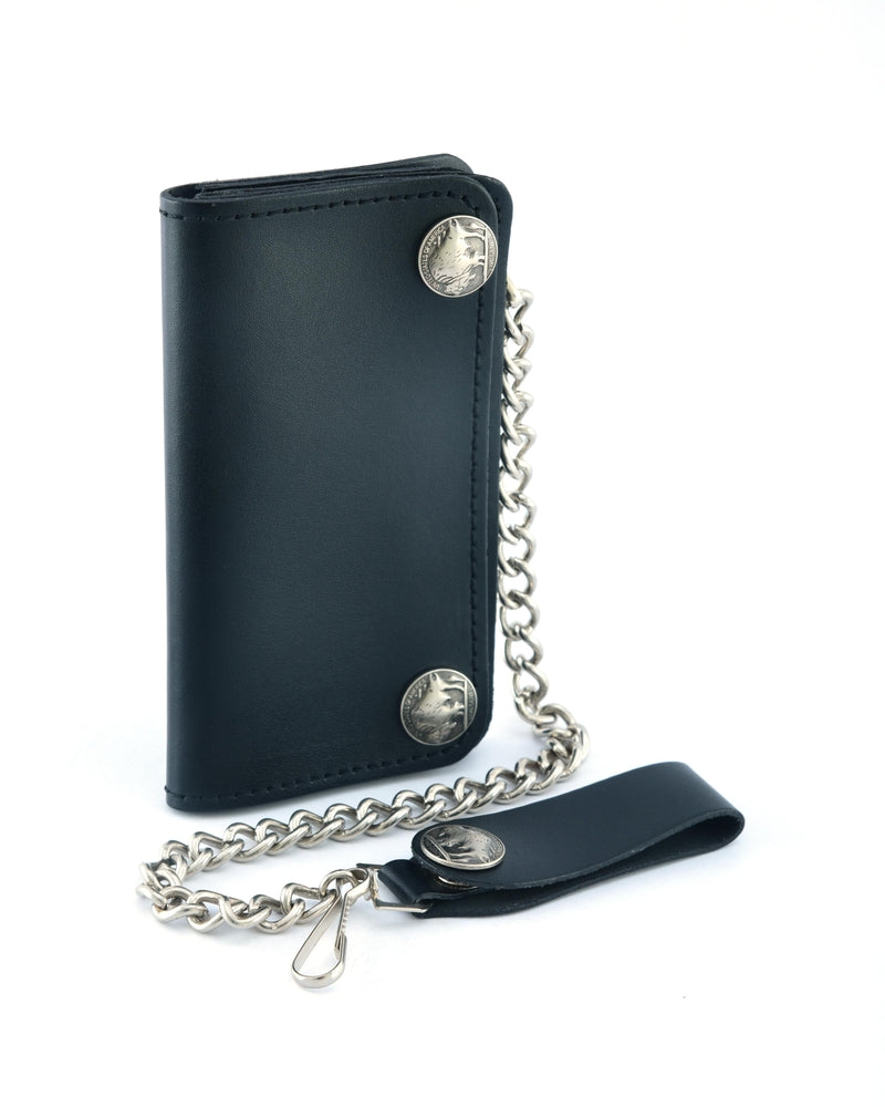 BWC232 Buffalo Nickel Snap Black Leather Long Bi-Fold Biker Wallet-wallets-Daniel Smart Mfg - Retail