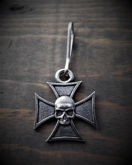 BZP-32 Maltese Cross Skull Zipper Pull-Daniel Smart Mfg - Retail