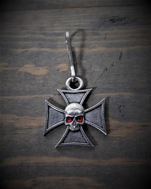 BZP-33 Maltese Cross Skull Diamond Zipper Pull-Zipper Pulls-Daniel Smart Mfg - Retail