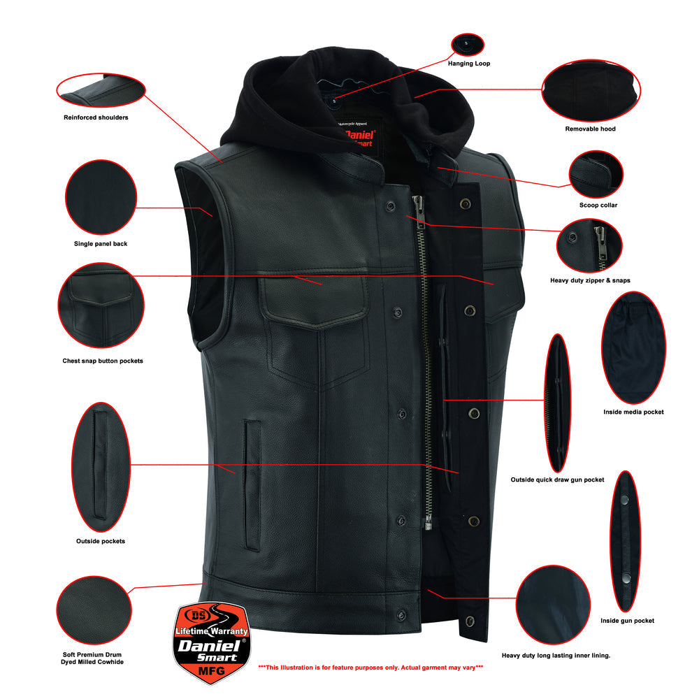 Cole - Men's Motorcycle Leather Vest-Mens Leather Vests-Daniel Smart Mfg - Retail