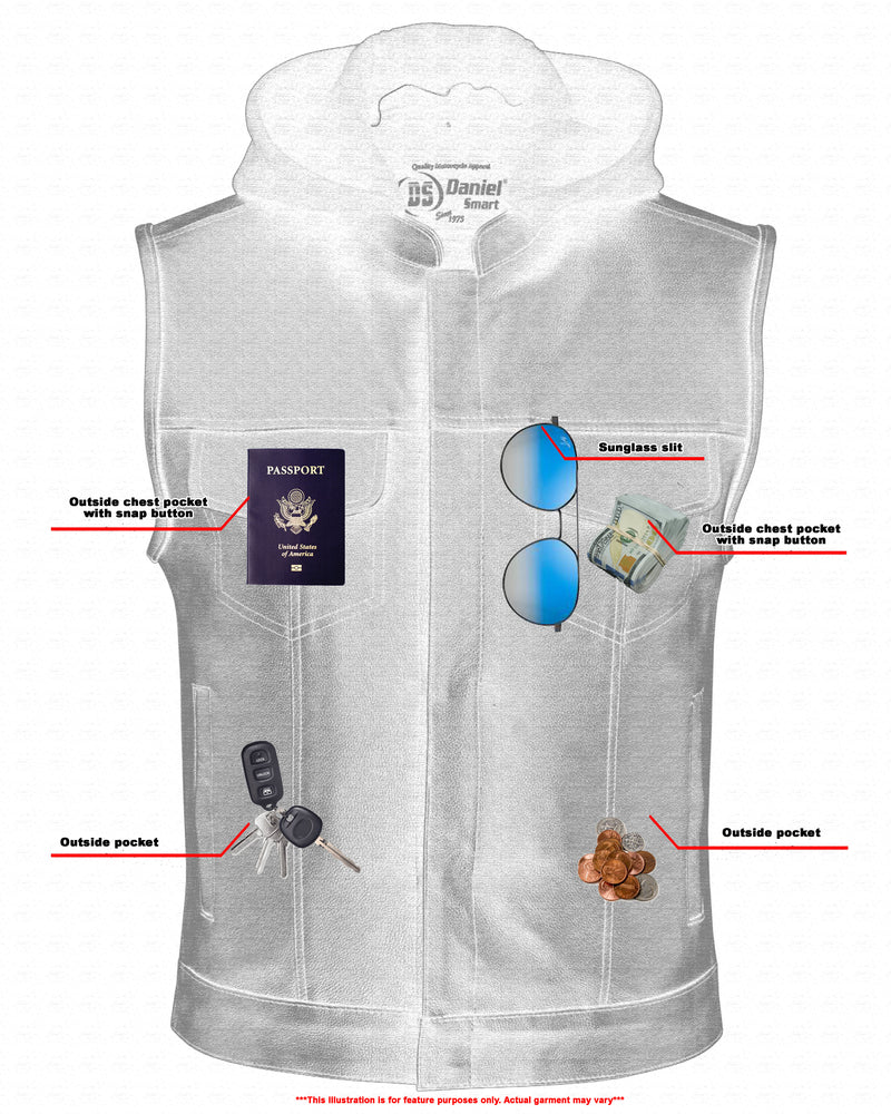 Cole - Men's Motorcycle Leather Vest-Mens Leather Vests-Daniel Smart Mfg - Retail