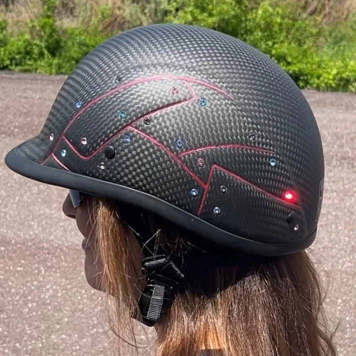 American BADASS Confetti Diamonds Carbon Fiber Smallest DOT Certified Motorcycle Helmet
